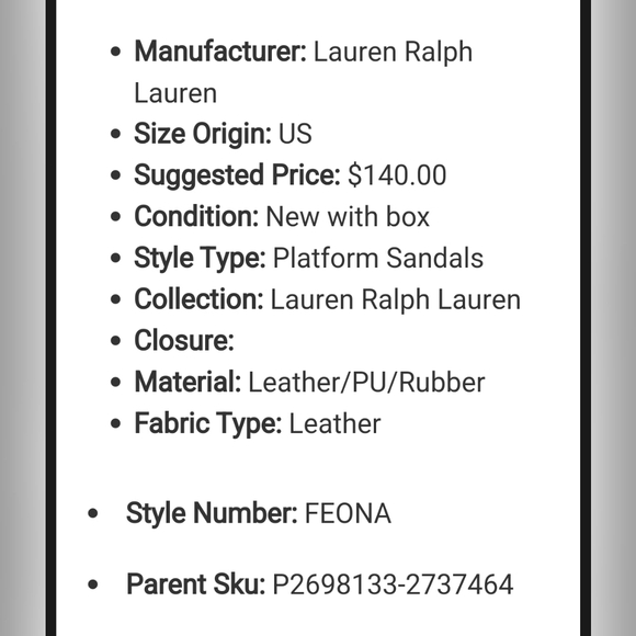 NIB Lauren Ralph Lauren Feona Leather Platform Sandals Shoes - Picture 8 of 8